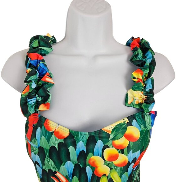 Spolrike Womens Tropical Floral One-Piece Swimsuit Ruffled Straps Medium Beach - Picture 7 of 12